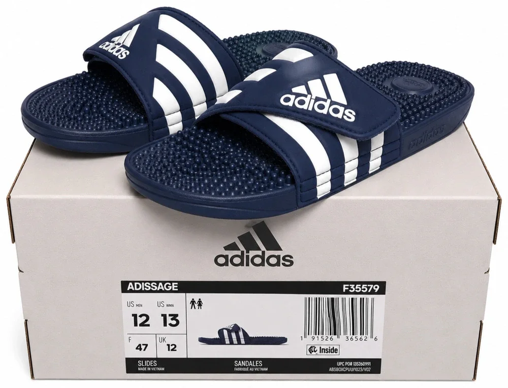 Adidas Adissage Massage Slides Blue White Mens 12 Womens 13 Sandals F35579 Sport